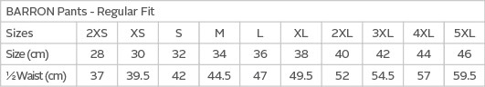 Size chart