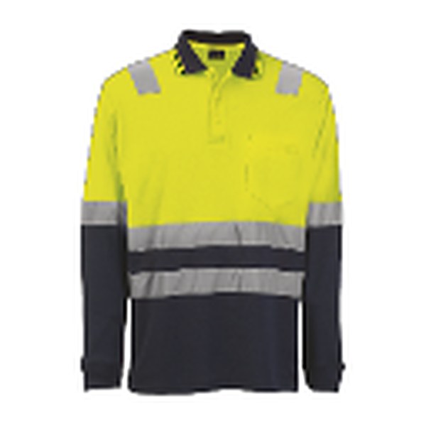 2 tone hiviz golfer lime / navy long sleeve 180g polycotton size S