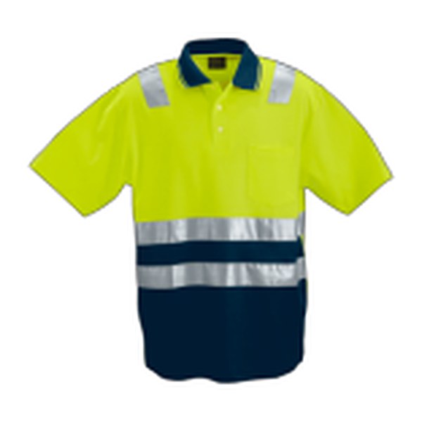 2 tone hiviz golfer lime / navy short sleeve 180g polycotton size S