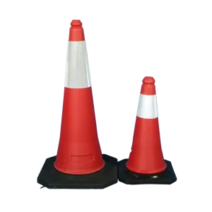 Traffic cone 500mm black rubber stand with reflective tape